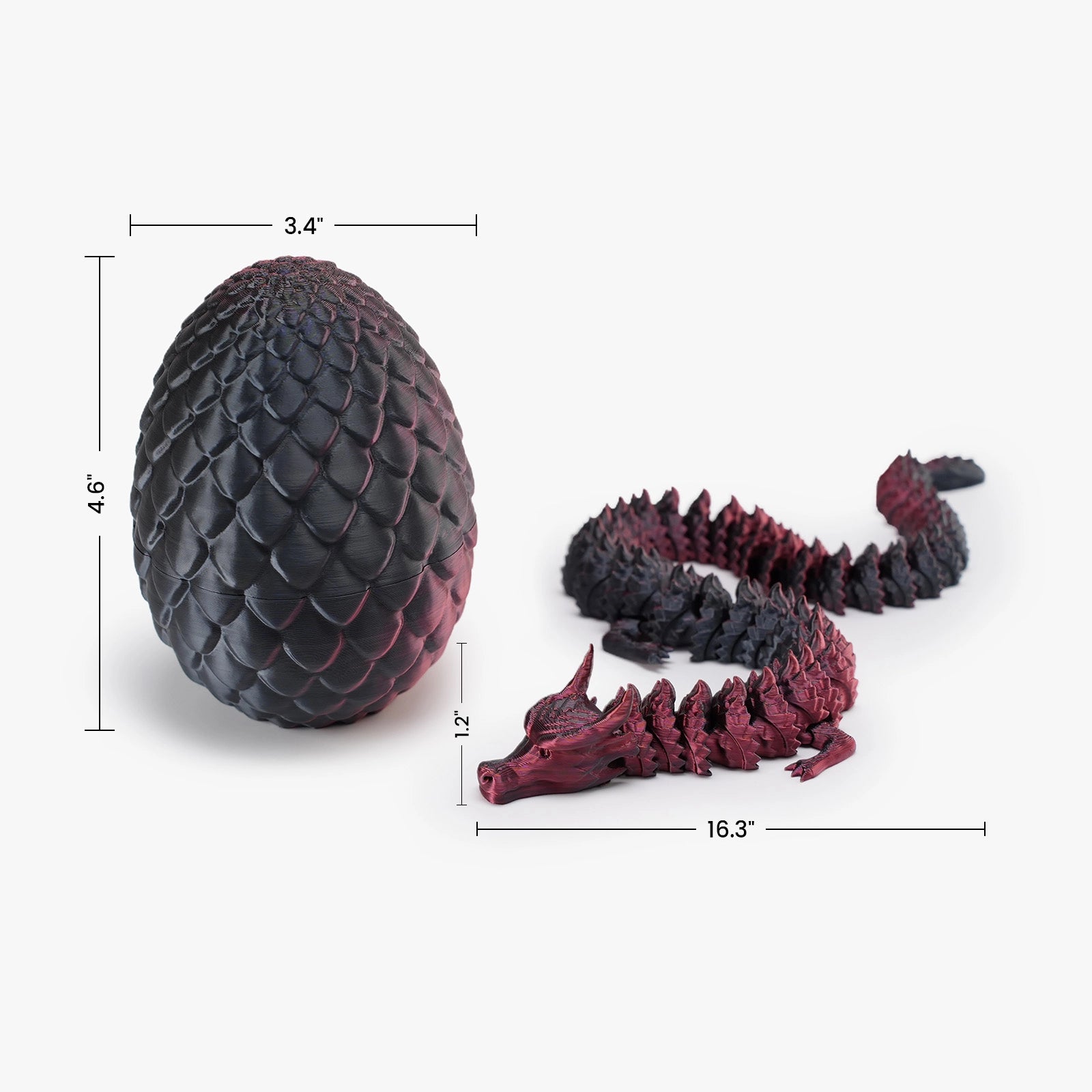 Coiled Nexbie 3D printed dragon beside egg
